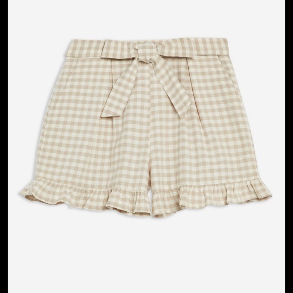 Beige Gingham Wrap Shorts/Skort
